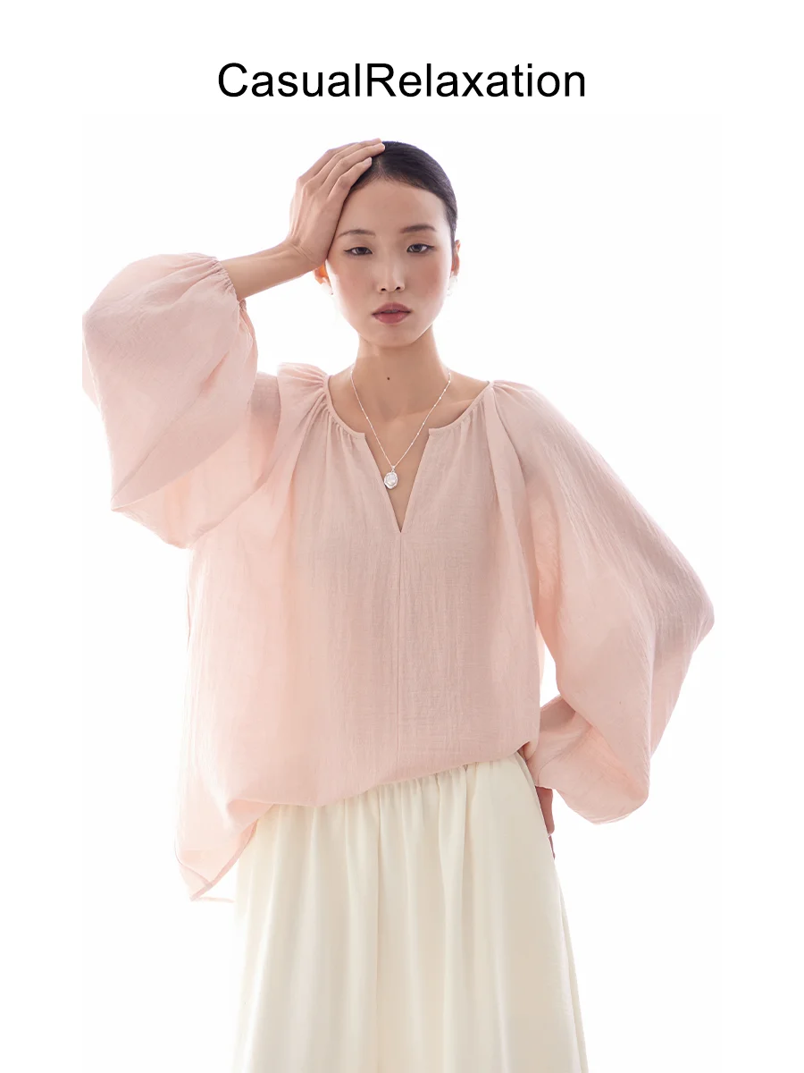 

Женская свободная блузка с длинным рукавом, повседневная, элегантная, розовая, для весны, лета, осени, модная, для офиса, прямого кроя