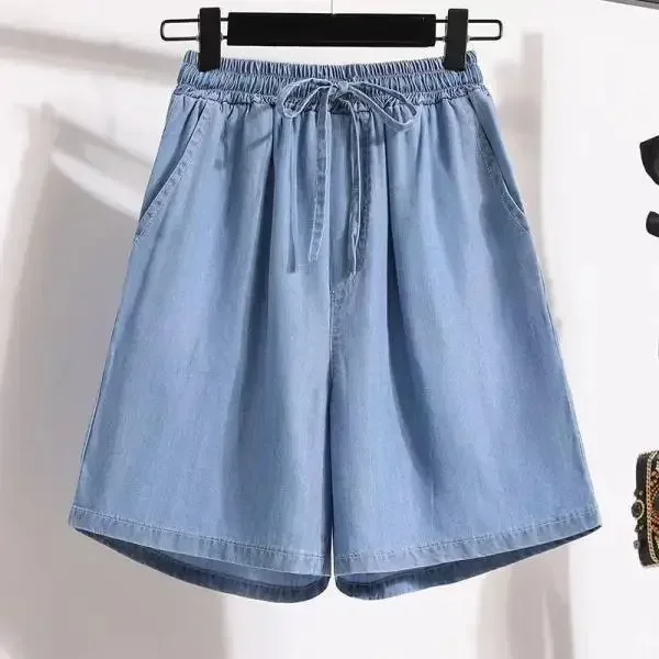 Denim Shorts Women Summer Thin Ice Silk Casual 5-point Pants Loose Wide-leg High-waisted A-line Hot Pants Straight Shorts Jeans