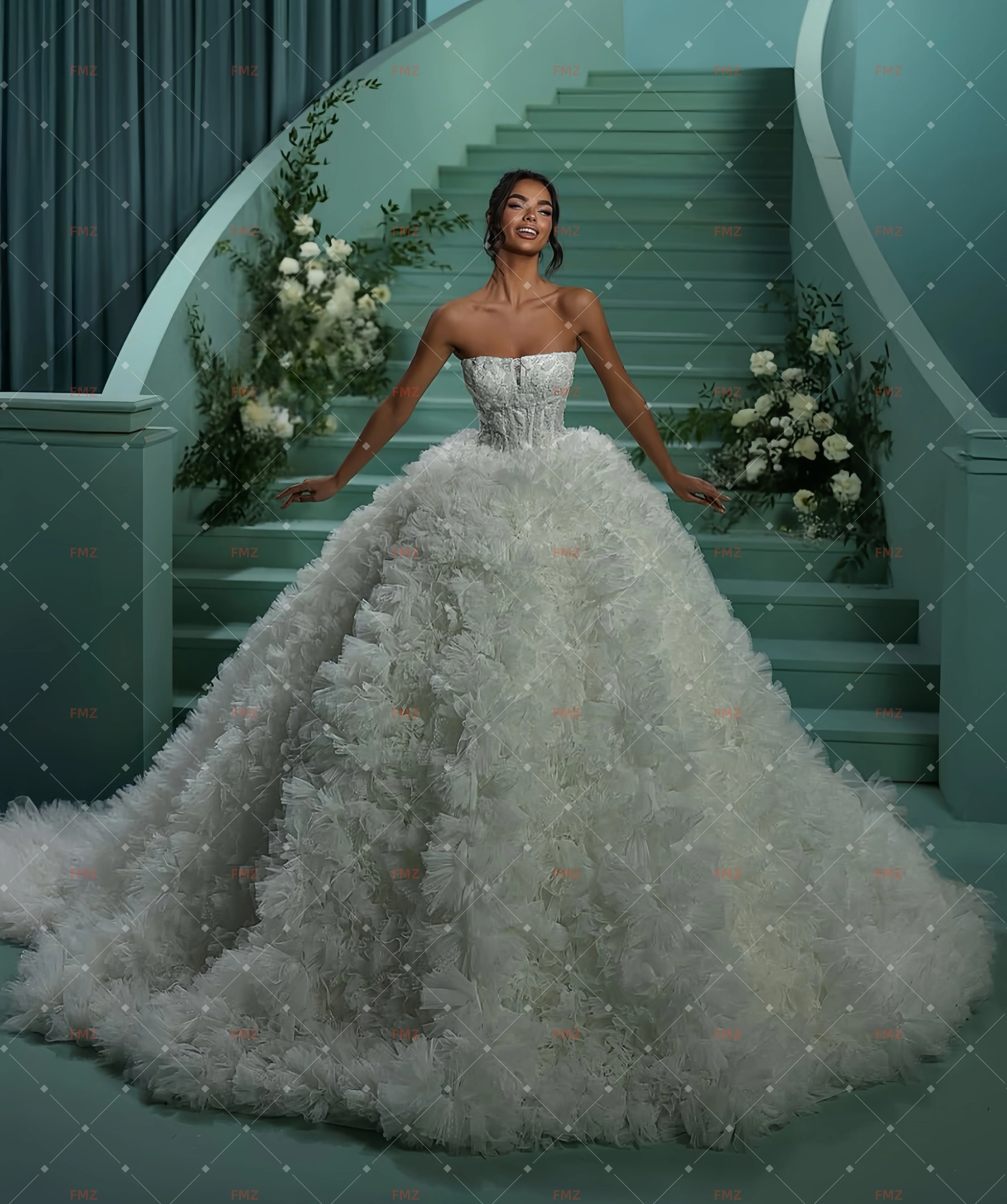 Maßgeschneidertes trägerloses, ärmelloses Ballkleid, elegantes Hochzeitskleid, Vestidos de Novia, Amanda Novias, Amanda Novias, offiziell