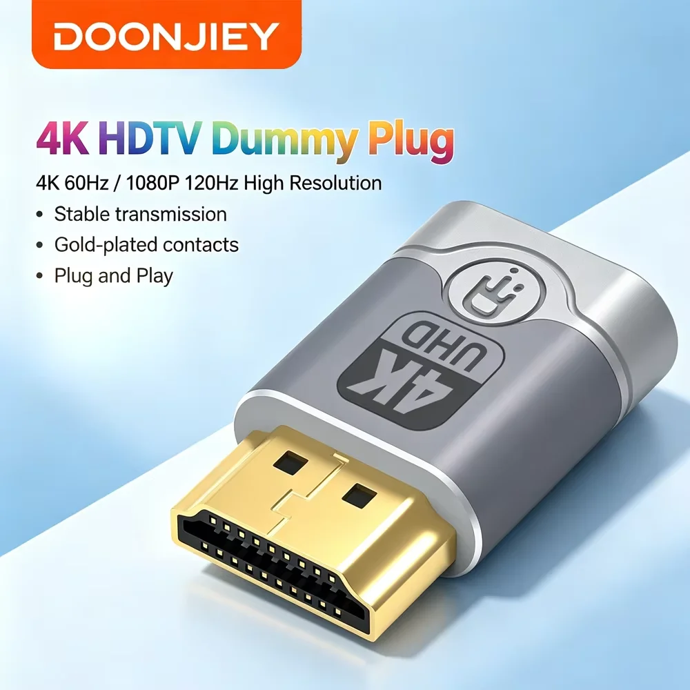 DOONJIEY VGA Virtual Display Adapter HDMI-compatible 1.4 DDC EDID Dummy Plug Headless Ghost Display Emulator Video card Lock