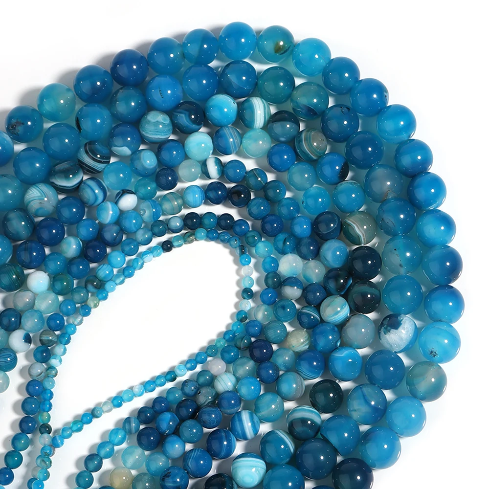 

4/6/8/10/12/14mm Blue Striped Stone Beads Loose Natural Stone Round Beads For Jewelry Making DIY Bracelet Necklace Accessories