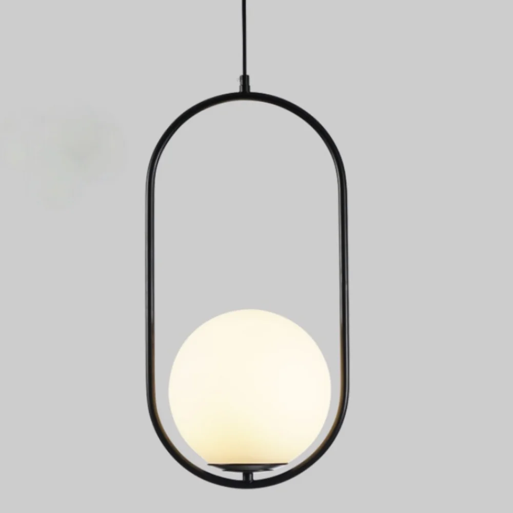 Modern Globe Pendant Light Mid Century Chandelier 1-Light Matte Black Ceiling Hanging Lighting Fixture with White Lampshade