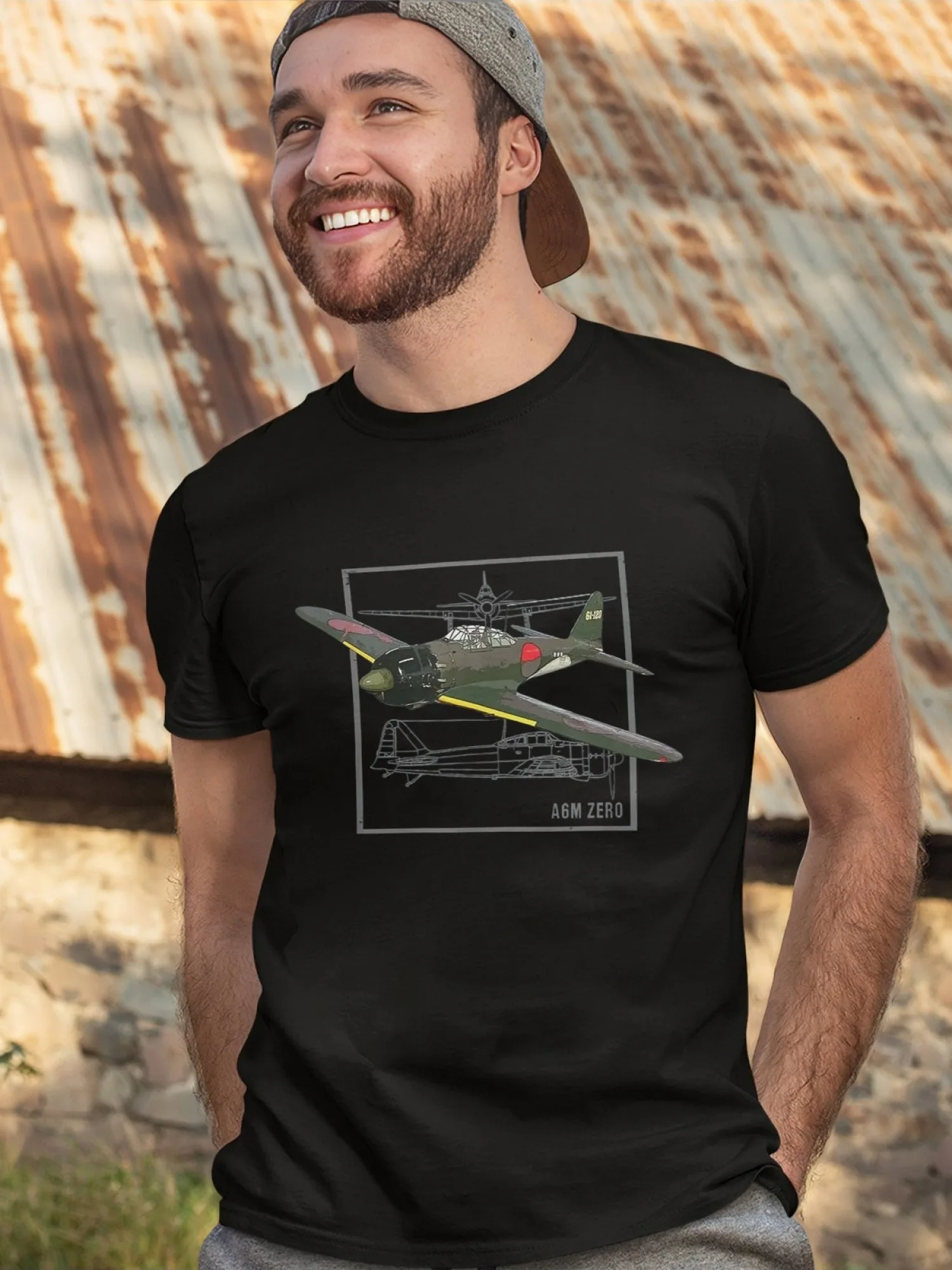 تي شيرت رجالي مطبوع عليه A6M Zero Fighter Reaction مع طباعة طائرة مفصلة، مقاس مريح في جميع الفصول #1