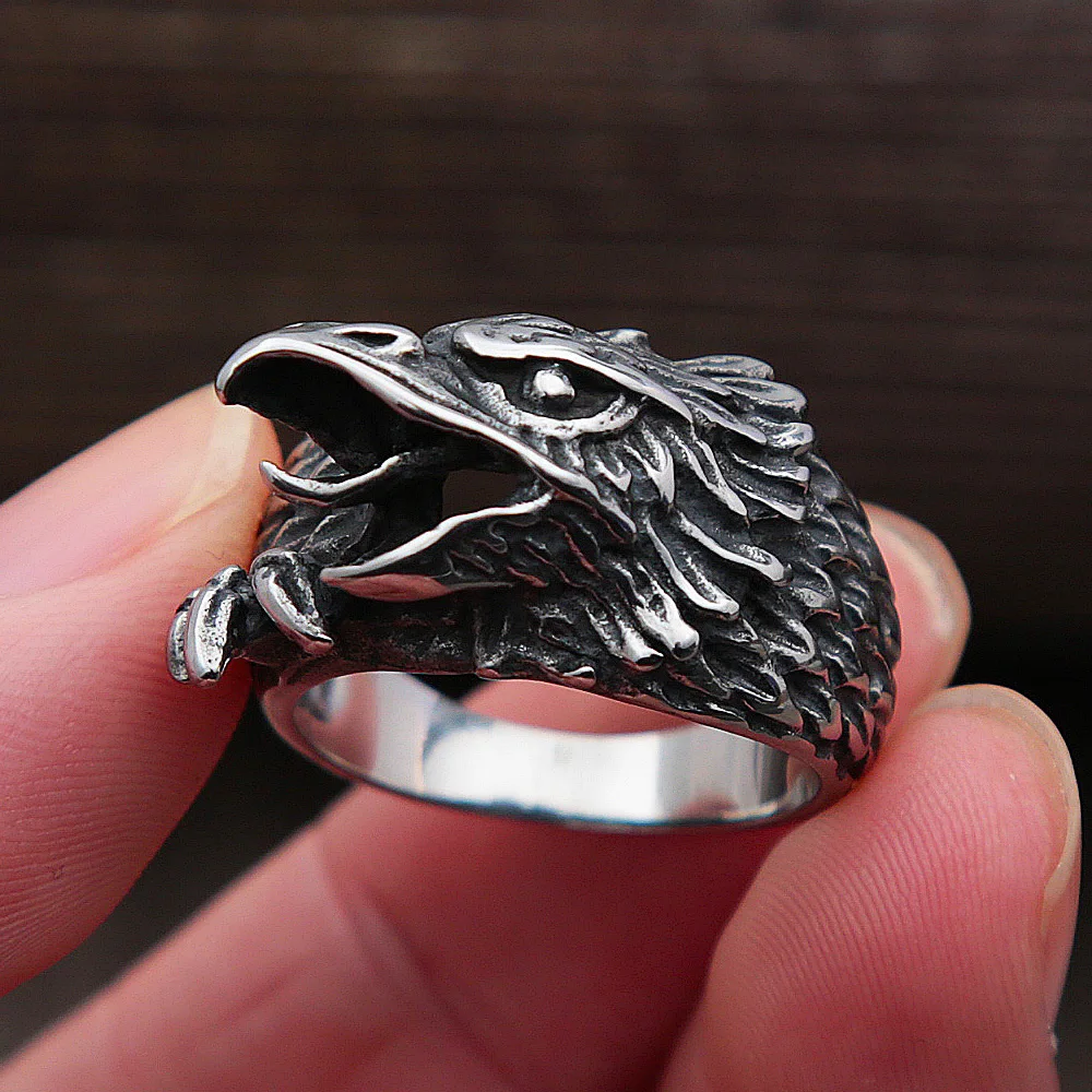 Vintage Viking Odin Crow Ring Men Nordic Mythology Viking Ring Stainless Steel Biker Men Odin Raven Ring Jewelry Gift Wholesale