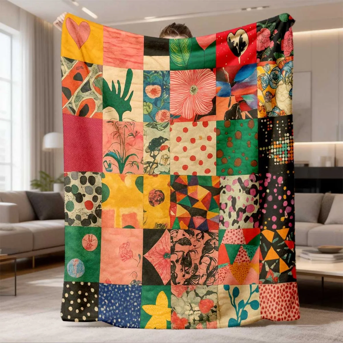 2026 New Arrival Flannel Blanket 1pc Vintage Style Patchwork Floral Print Flannel Blanket - Cozy Soft Comfortable Throw for Sofa