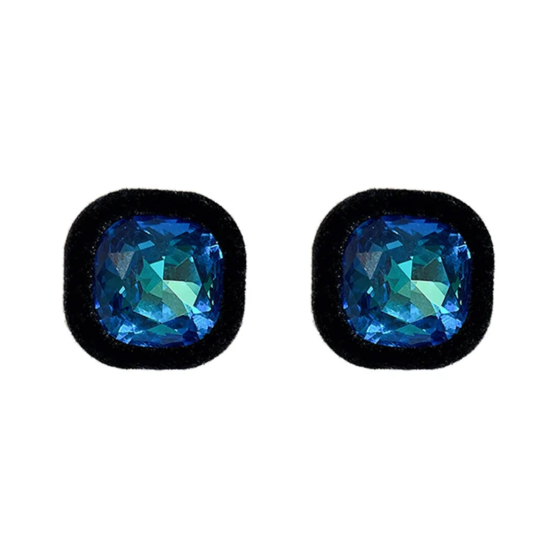 New Blue Rhinestones Square Stud Earring Fashion Unusual Luxury Acrylic Woman Silver Needle Jewelry Trending Party Accessories