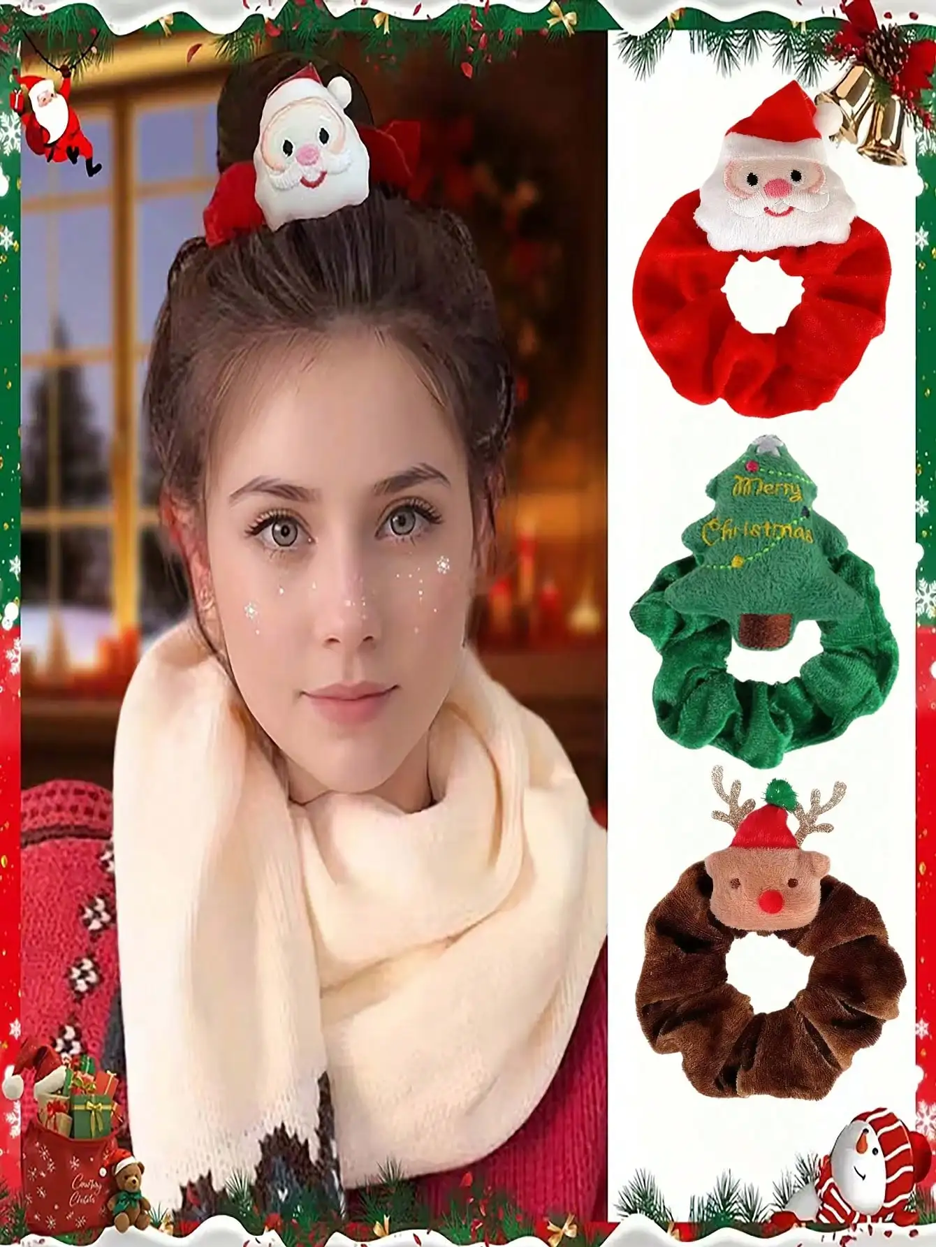 

1PC Santa Reindeer Christmas Scrunchie – Elastic Comfortable Hairband for Parties/Buns & Gifts