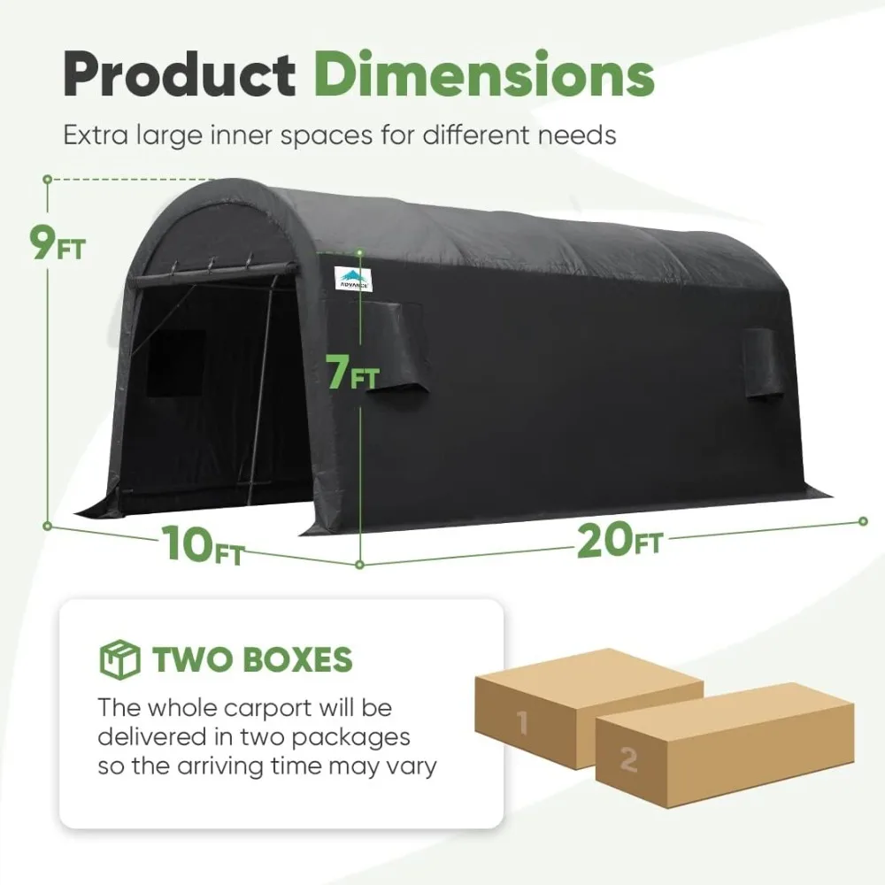 10x20 ft Heavy Duty Carport Outdoor Patio Large Space Canopy Storage Shelter Shed with 2 Roll up Zipper Doors & Vents for Snowm