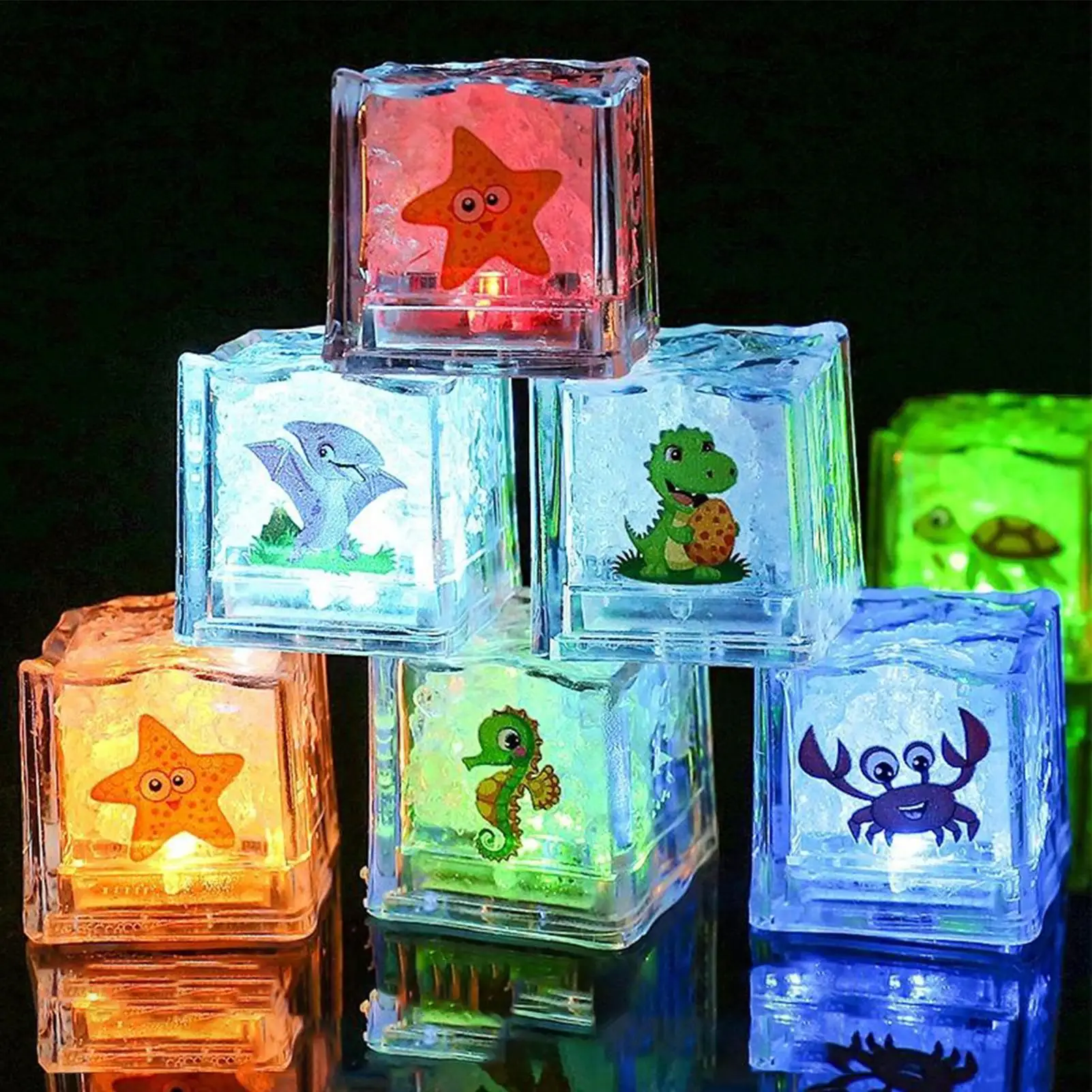 Luzes de banheira para crianças, 8 peças, ativadas por água, divertidas, à prova d'água, banho, gelo, brinquedos de água para meninos, meninas, banheira, piscina