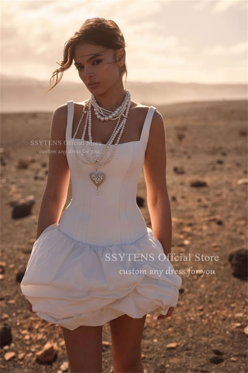 SSYTENS blanc Mini robes de mariée femmes col carré Satin robe de mariée courte soirée mariage bal robes de bal 2026 personnalisé