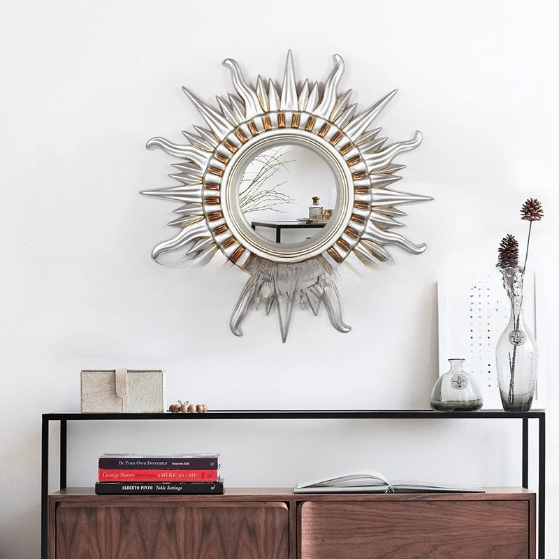 European style sun-shaped fireplace entrance decorative mirror restaurant living room sofa background wall hanging bathroom mirr