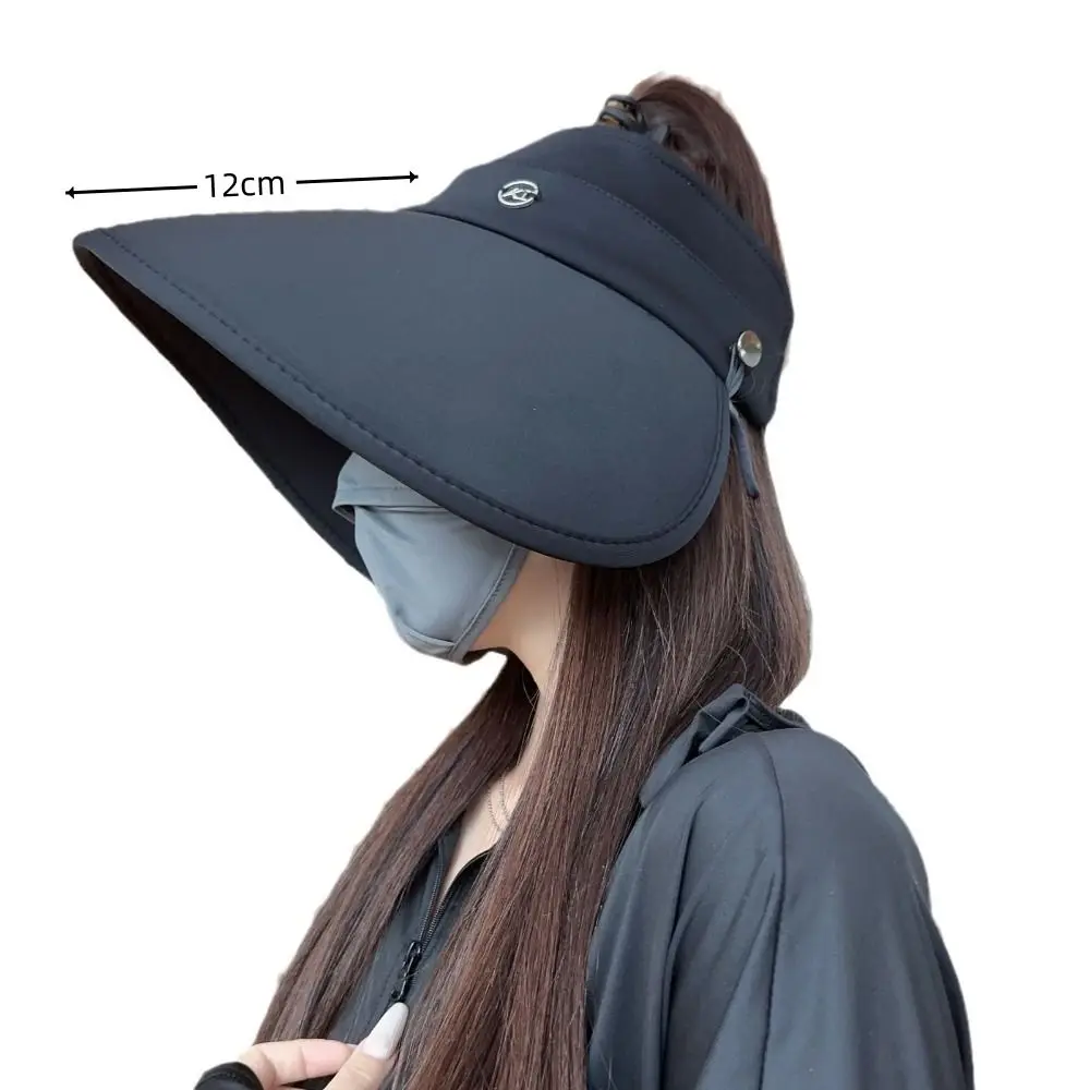 Summer Women Sun Hat Large Brim Empty Top Beach Fisherman Hats UV Protection Easy Storage Ponytail Cap for Outdoor Travel