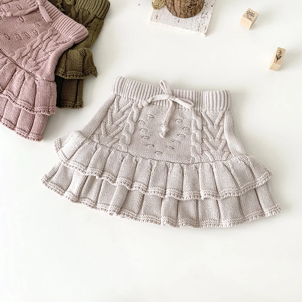 Autumn And Winter Baby Girls Clothes Thicken Knit Skirt Shorts Ruffle Bloomers