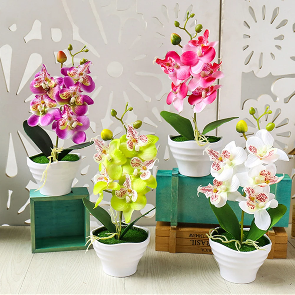 Artificial flower five-head Phalaenopsis bonsai set flowers Fake Flower Five Head Butterfly Orchid Bonsai Simulation Flower