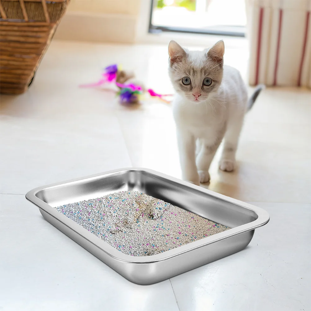 

Stainless Steel Cat Litter Box Small Metal Pet Toilet Open Style Large Capacity Kitten Pan Portable Durable Home Office