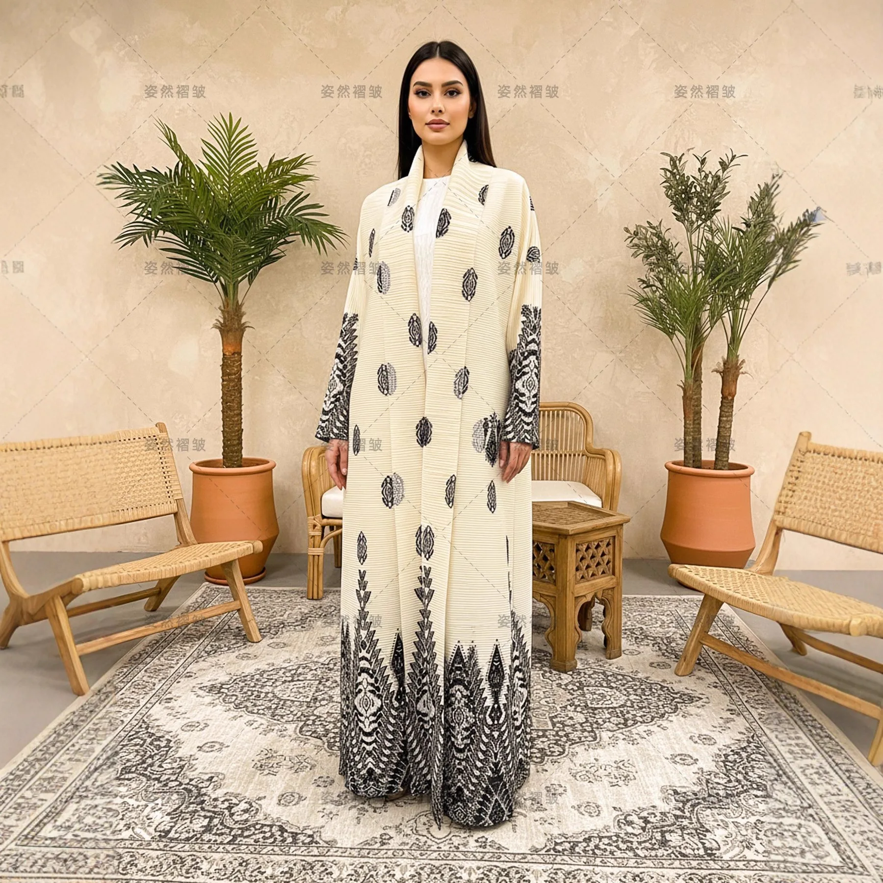 مياكي مطوي جديد 2026 موضة دبي رداء سترة المرأة مطوي المملكة العربية السعودية الشرق الأوسط الملابس المطبوعة سترة عباية الطيات