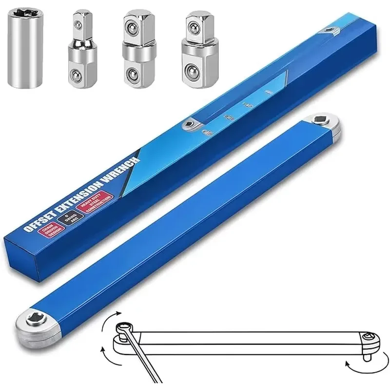 Offset Extension Wrench Set 15 Piece Impact Socket Tool with 1/2 1/4 3/8 Inch Square Drive Adapters