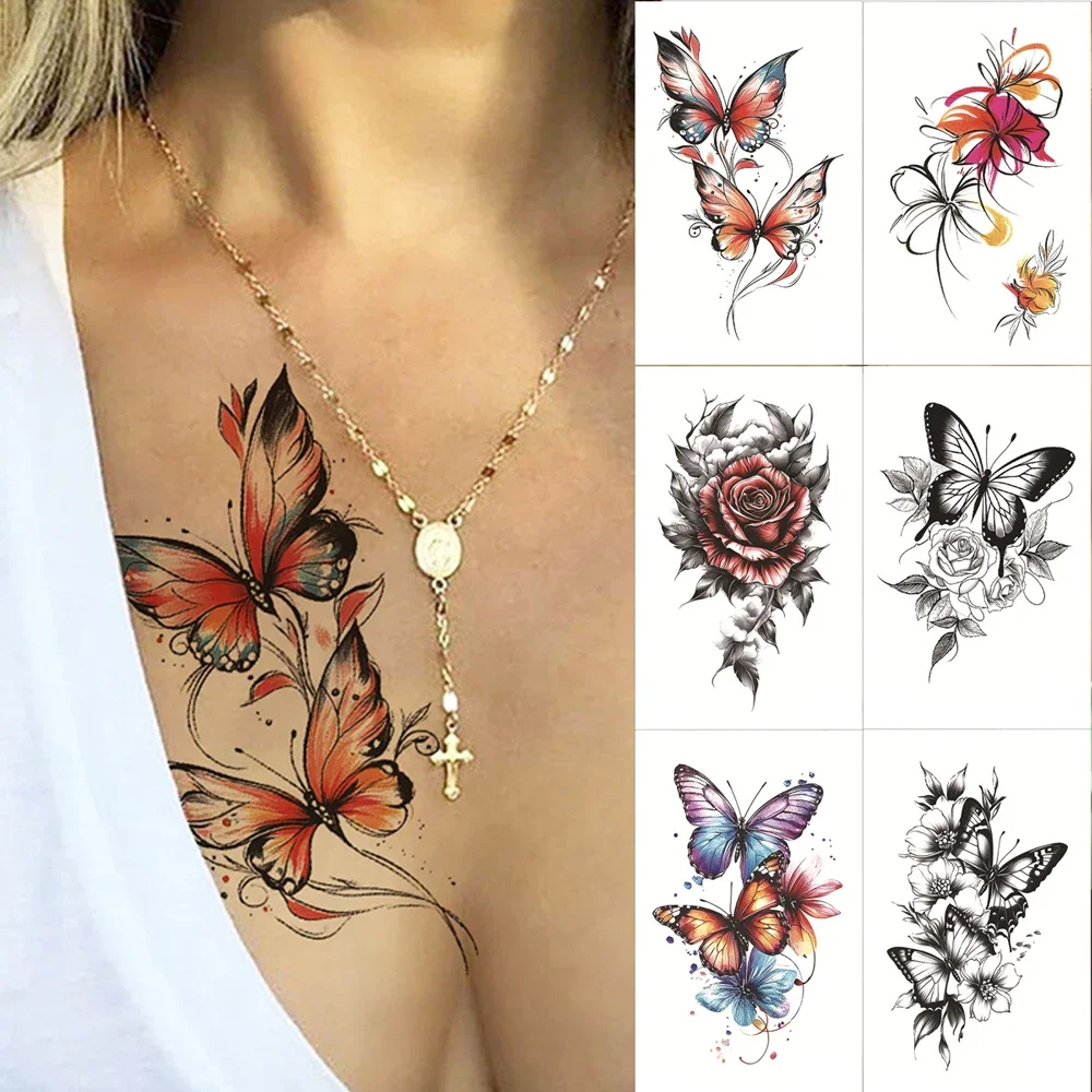 

Waterproof Flower Temporary Tattoos for Women Floral Butterfly Tattoo Stickers for Hand Sleeve Back Body Art Fake Tattoo