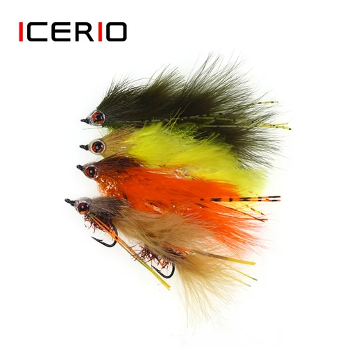 ICERIO 2/4 Uds doble gancho mosca gran serpentina pesca con mosca moscas articuladas señuelo de pesca de agua salada para peces grandes trucha lubina Pike