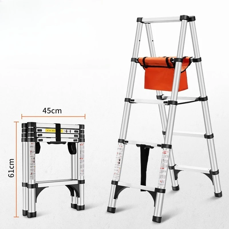 Thickened Aluminum A-frame Step Ladder, 4 to 5 Steps Foldable Telescopic Multi-purpose Ladder for Indoor Household Use