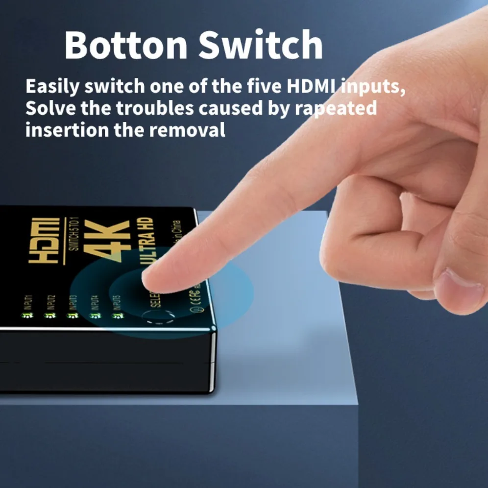 4K HDMI Switch 5 In 1 Out HDMI Switches Selector Splitter Hub With IR Remote Controller HDMI Switcher for Xbox PS4 DVD HDTV PC