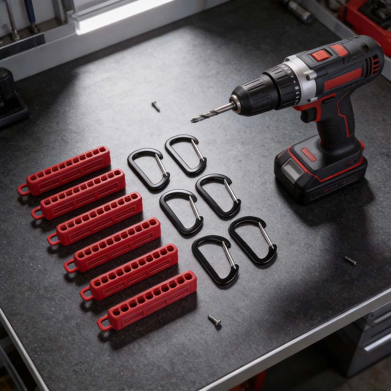 

Portable 6PCS Screwdriver Bit Holders with 10 Hole Storage and Carabiner for Efficient Organization of Hex Shank Bits