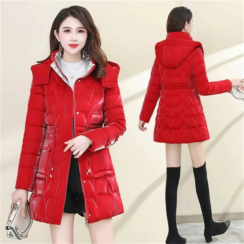 6XL Down Cotton Coat Women 2023 Korean Cotton Coat For Women Winter Thick Warm Long Thick Colorful Outwear Hooded Coat Lace-Up