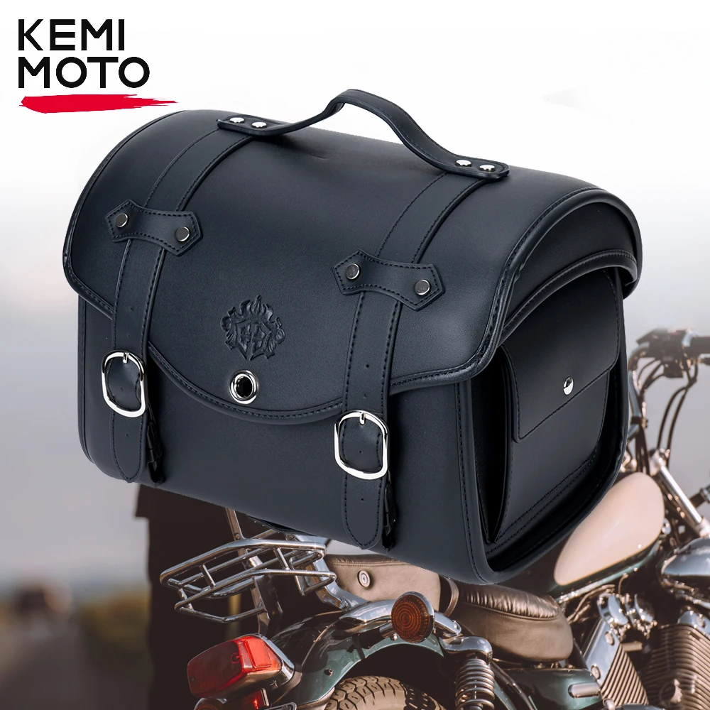 Motorcycle Tail Bag 22L PU Leather Waterproof Rear Luggage Bag Organizer Handbag for Vespa Motorbike Scooter Storage Trunk Bag