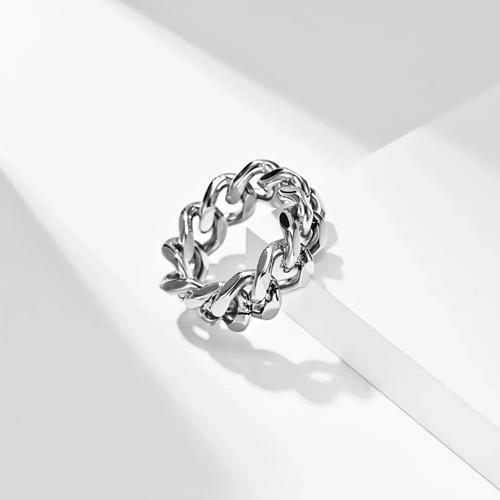 Men Rings Chain Link Design Stainless Steel Black Gold Silver Color Fashion Jewelry wholesale Large US size 6 7 8 9 10 11 12 13