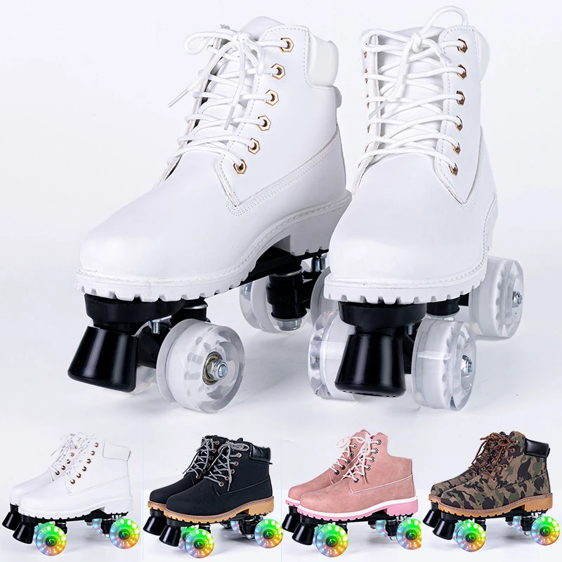 Double Row Skates Adult Men Women Sports Pattern Flash Wheel Children Roller Shoes Patines with 4 Flash Wheels Skating Rink