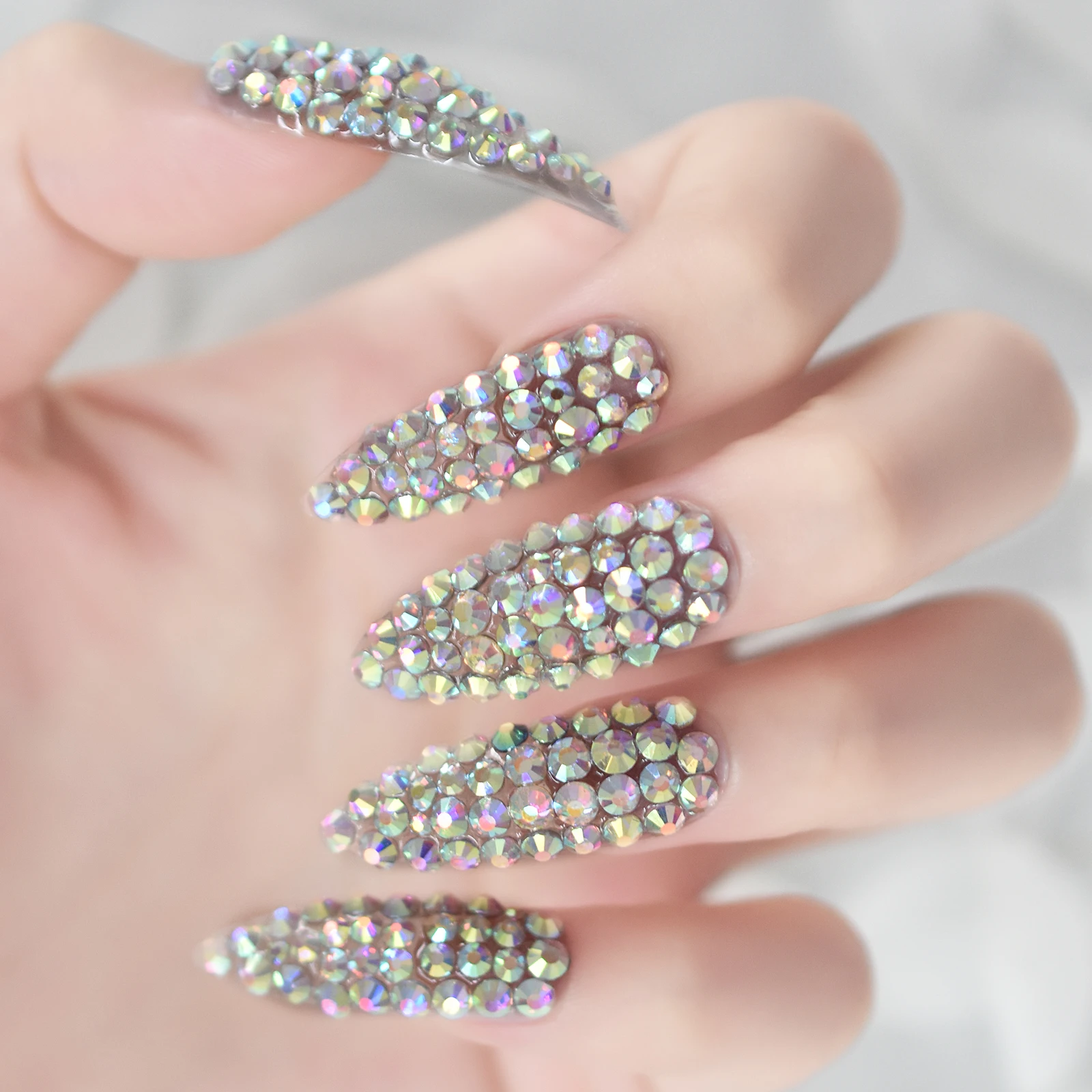 Volle Abdeckung 3D Strass Falsche Nägel Extra Lange Stiletto Künstliche Nägel Drücken Sie auf Nägel Luxus Salon Maniküre DIY Wiederverwendbare Nagelspitzen