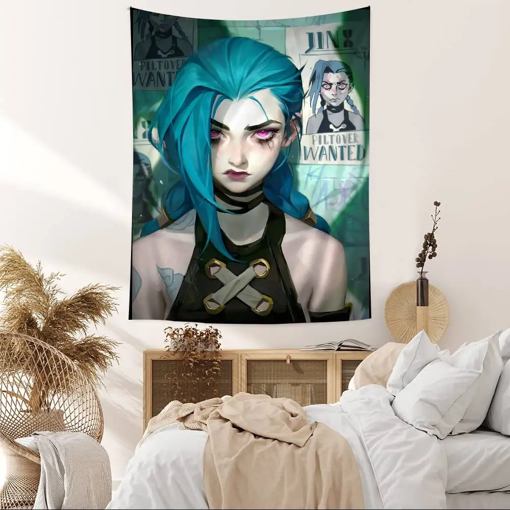 لعبة League of Legends Jinx معلقة نسيج بوهيمي هيبي معلق على الحائط مفروشات جدارية بوهيمية ماندالا معلقة على الحائط للمنزل