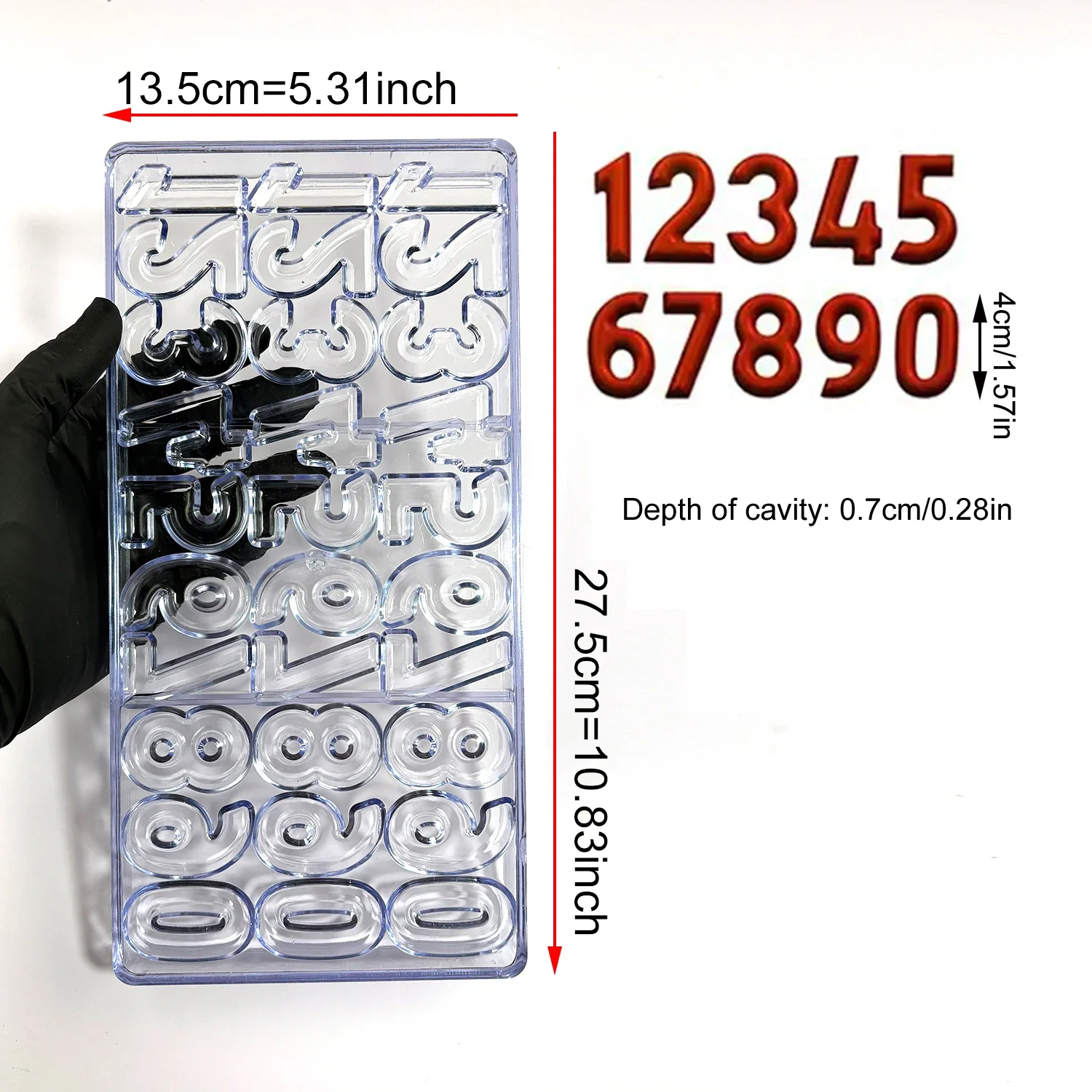 Food Grade Polycarbonate Number Chocolate Mold, 0-9 Numeral Shape Beginner Friendly Home Use Reusable Mold for Chocolate & Candy