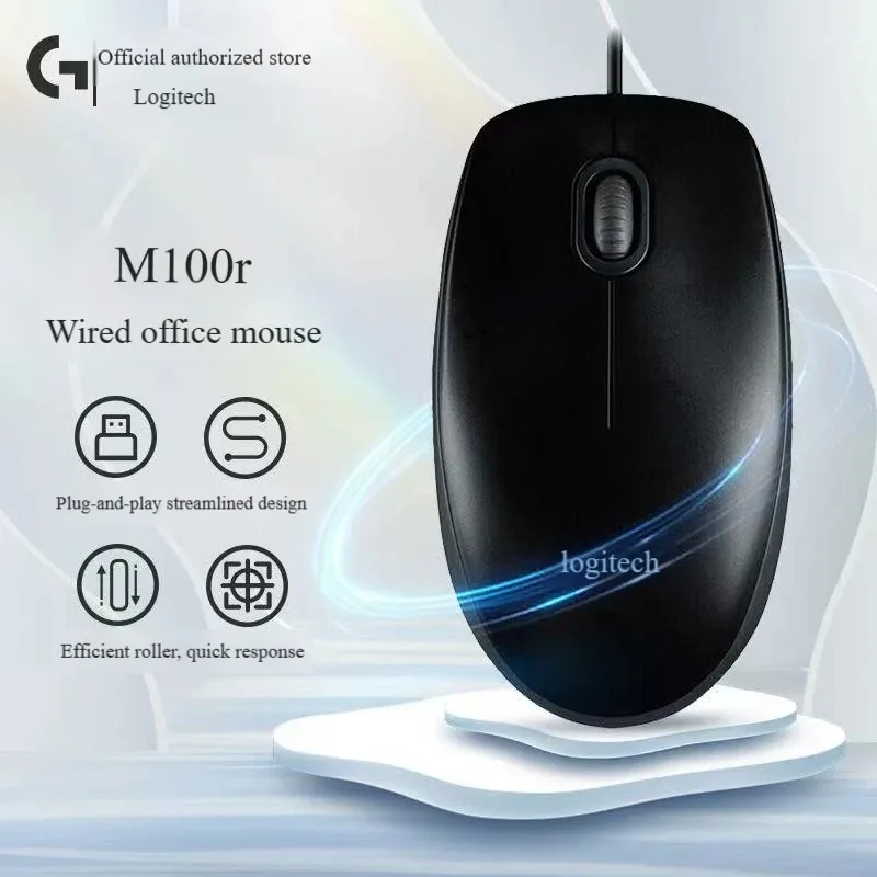 ماوس كمبيوتر سلكي USB أصلي من Logitech M100، 3 أزرار، تتبع بصري، للكمبيوتر المكتبي والكمبيوتر المحمول، أسود