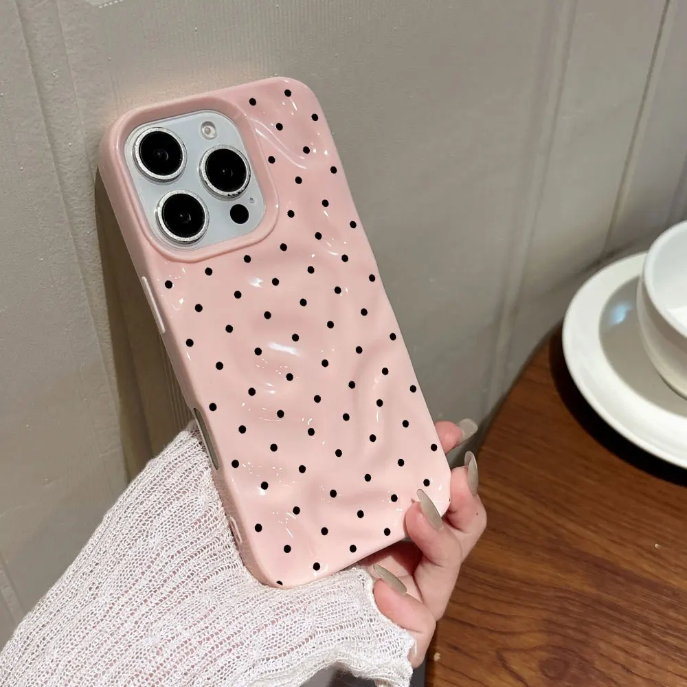 Koreanische Einfache Einfarbige Polka-Dot-Handyhülle für iPhone 17 Air 16 15 14 13 Plus 12 11 17 Pro Max Stoßfeste Schutzhülle – Detail 1