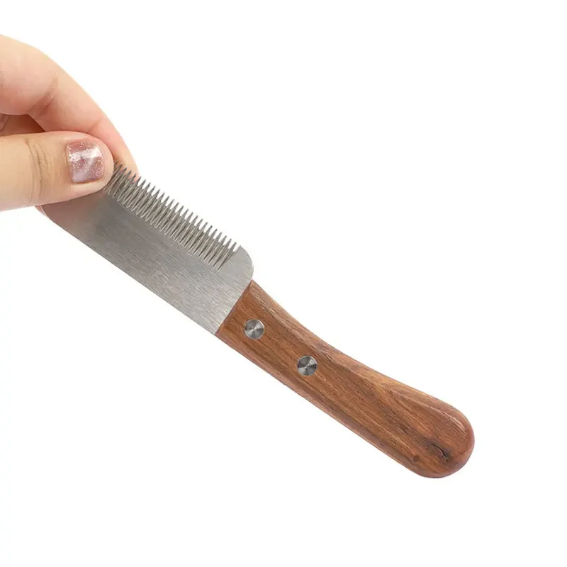 Pet Stainless Steel Wooden Handle Stripping Knife Professional Cat Dog Comb Shaving Plucking Hair Comb Knife Pet Grooming Tools