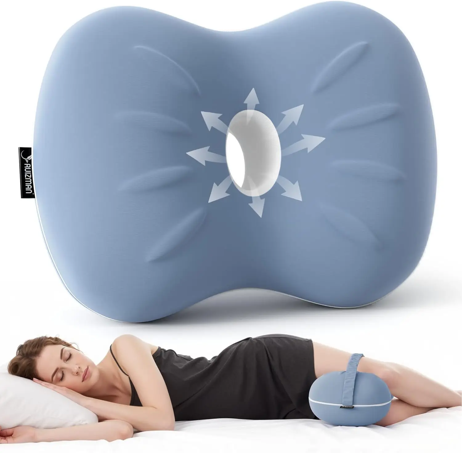 

Cooling Knee Pillow for Side Sleepers - Memory Foam Leg Pillow with Strap for Hip Pain & Spine Alignment