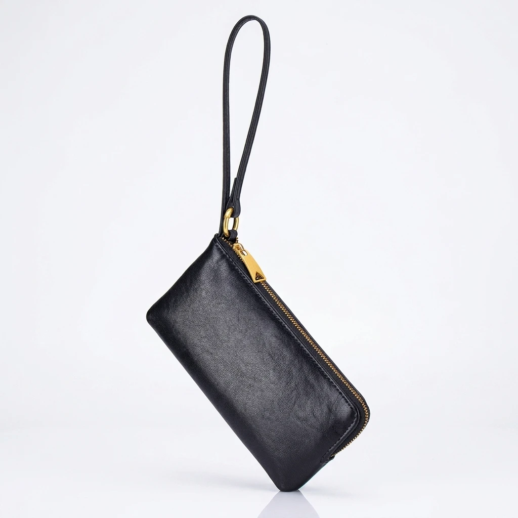 Clutch Purse Zip Around Long Wallet for Business Daily Commute Women's Top Grain Vegetable Tanned Leather Retro Gift Bag