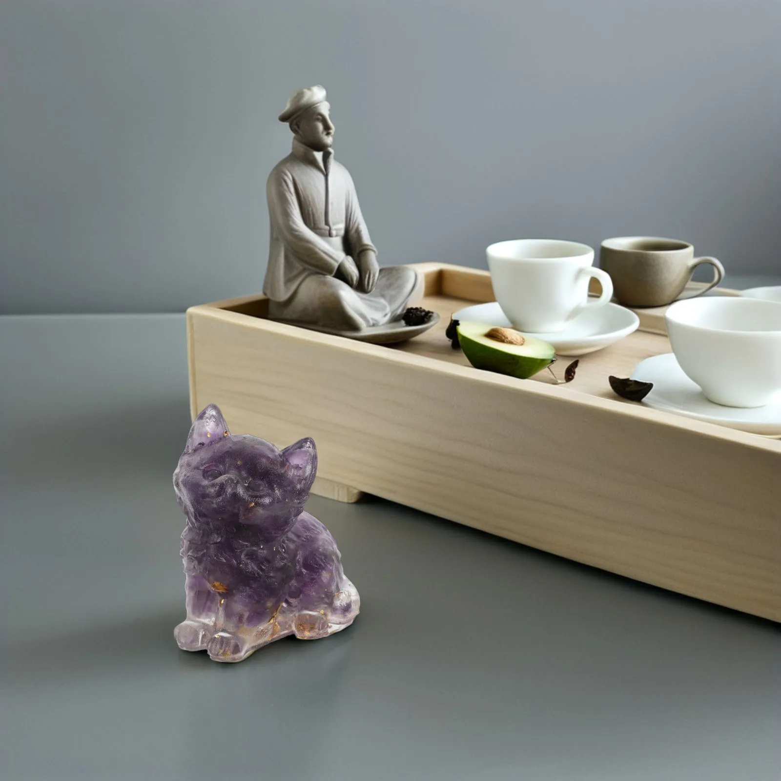 

Resin Crystal Lying Cat Sculpture Miniature Decorative Home Ornament Car Dashboard Luxury Gift Cat Statues and Figurines