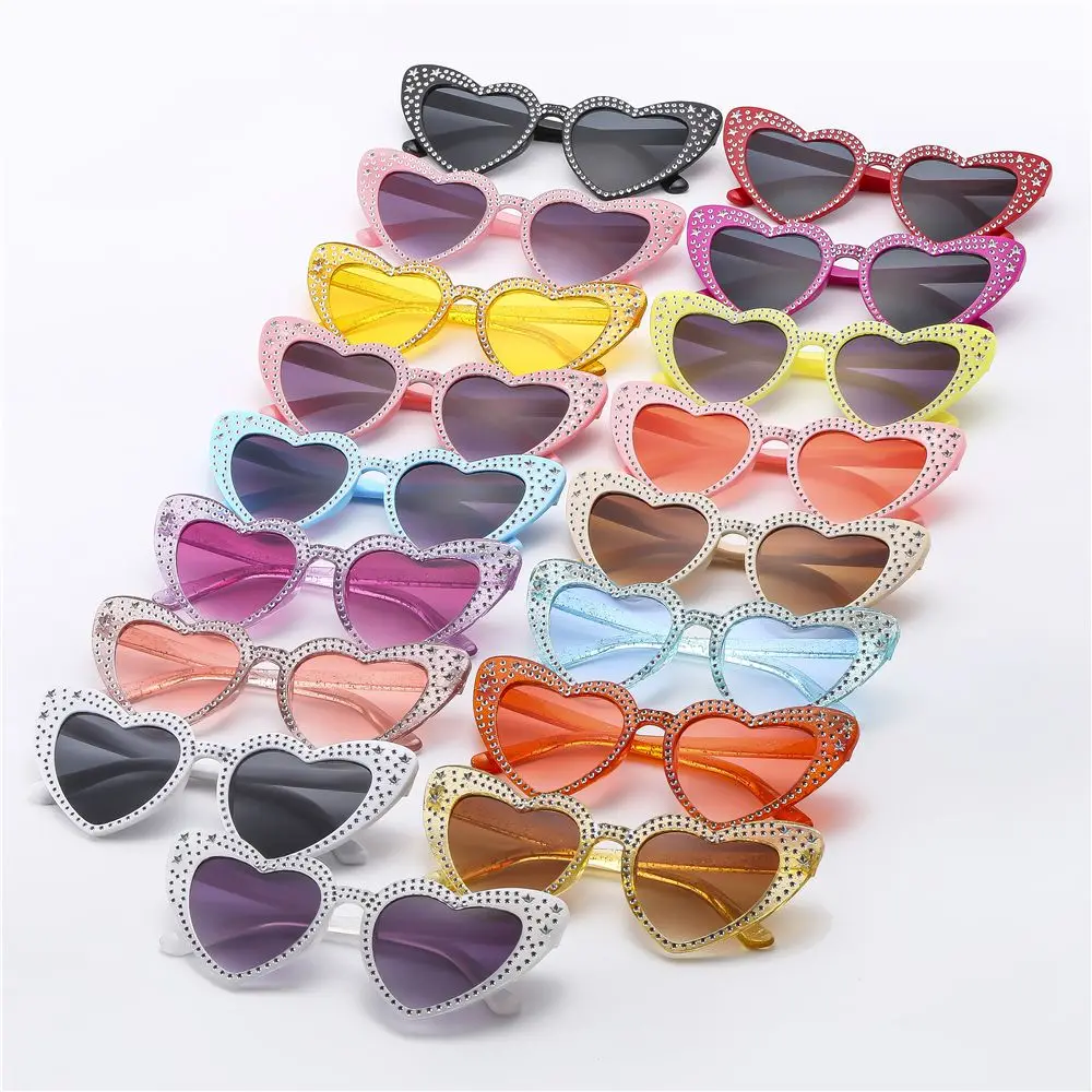 

Vintage Diamond Sun Glasses Motorcycle Goggles Heart-Shaped Sunglasses Trendy Shining Eyeglasses Ladies Retro Eyewear For Women