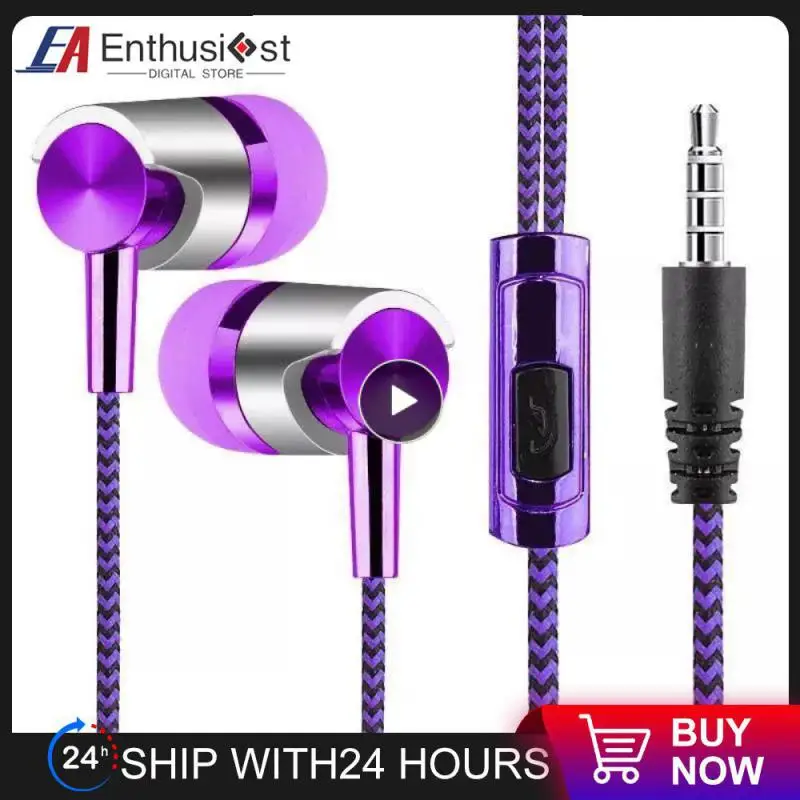 3.5mm In-Ear Stereo Earbuds Earphone Wired Nylon Weave Cable Earphone Headset With Mic For