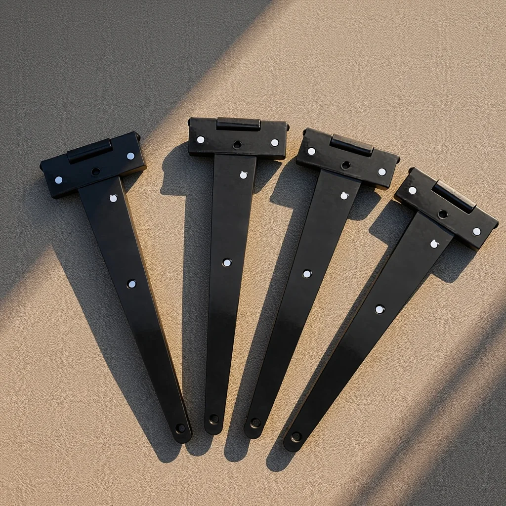 

4Pcs T Shape Hinges Sturdy Iron Zinc Coated Multi-Use Cabinet Barn Room Door Heavy Duty Furniture Hinges with 6 Screw Holes