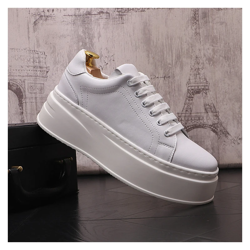 men fashion platform shoes lace-up genuine leather flats shoe breathable white sneakers party prom dresses youth footwear zapato