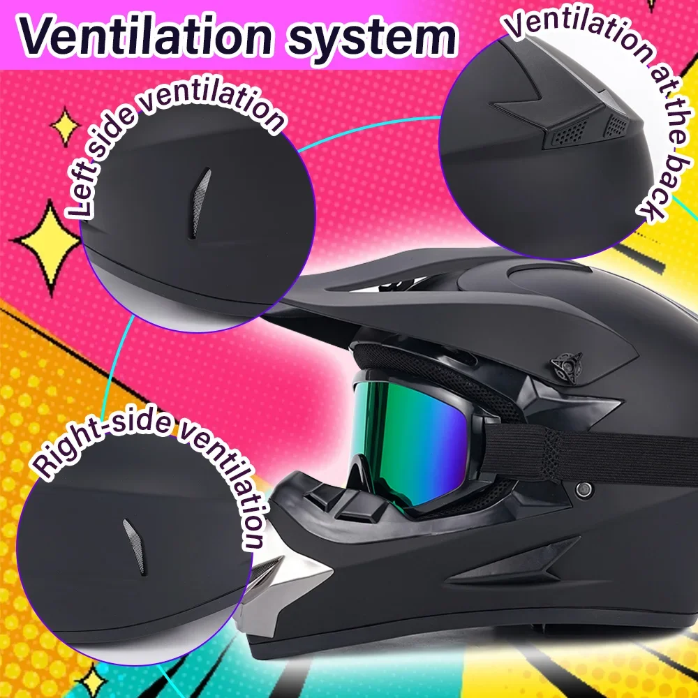 Smlxl Black Matte Dot Off-Road Motorcycle Helmet, Atv Mud Bike Helmet, Utv Off-Road Helmet, Goggles, Gloves, and Face Mask
