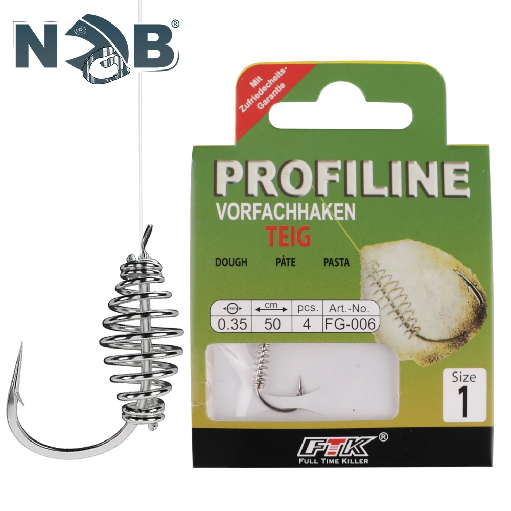NGB Silver Spring Feeder Angelhaken, Größe 1-10, Hochkarbon-Stahl Vorgeknotete Fischhaken mit 50cm Nylonleine
