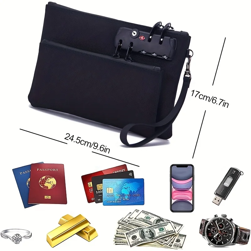 Bolsa de documentos com tampa durável oxford cetim com zíper saco de segurança para passaporte notário armazenamento reforçado organizador de camada dupla