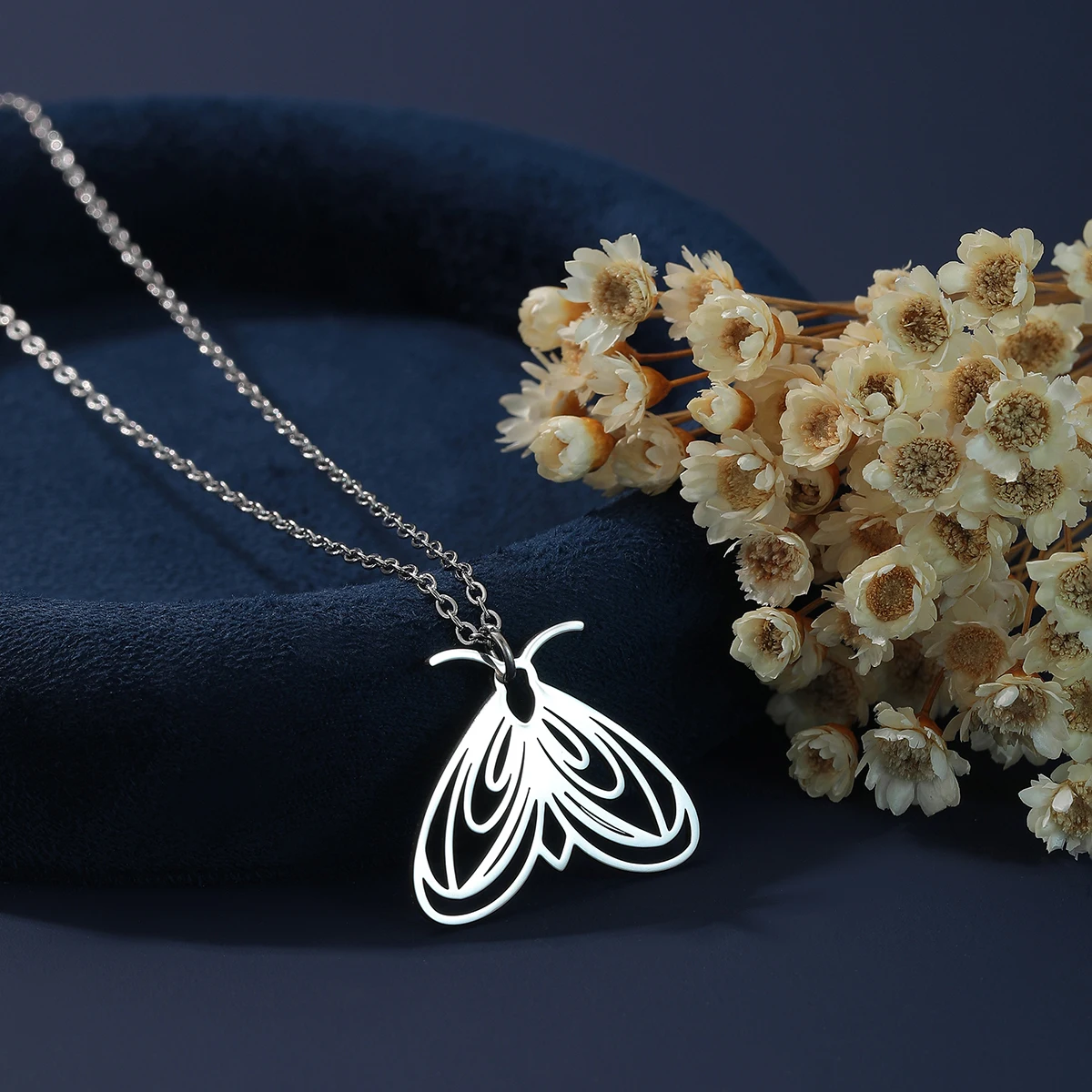 Kinitial Death Moth Pendant Necklace Gothic Butterfly Hiphop Women Stainless Steel Jewelry Halloween Gift