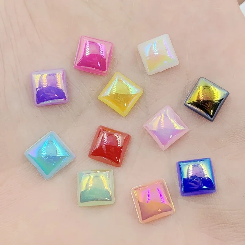 8mm Acrylic Rhinestone AB Acrylic Square smooth surface FlatBack Cabochon DIY Craft/Wedding Decoration 40pcs -7E32