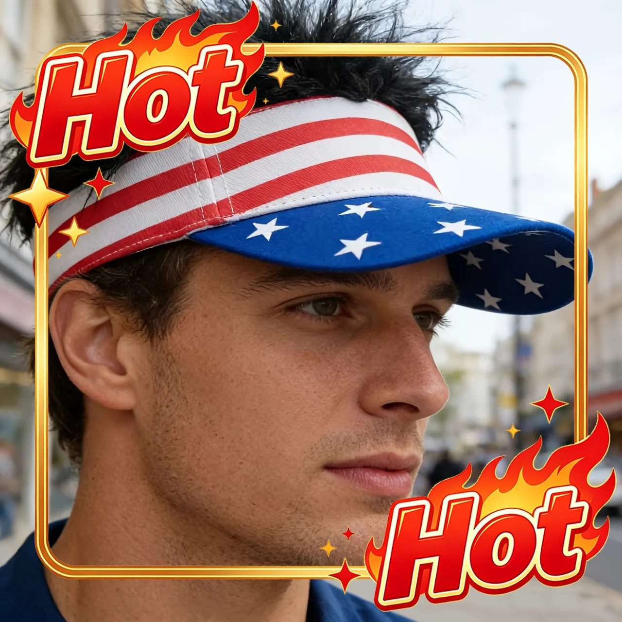 Custom Hat New Independence Day Adjustable Wig Baseball Cap for Men and Women, Featuring a Star Print, Perfect for Fun Parties