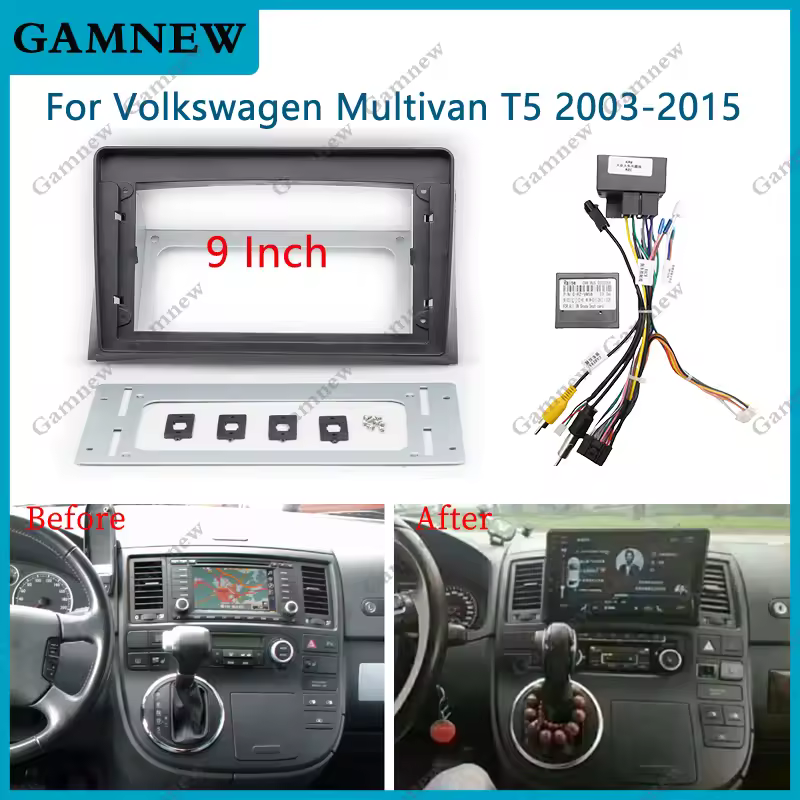 רכב רדיו Fascia עבור פולקסווגן Multivan T5 2003-2015 9 אינץ מסגרת אנדרואיד 2Din MP5 נגן סטריאו פנל